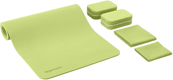 AmazonBasics 1/4-Inch Thick TPE 6-Piece Yoga Set with Mat - Green